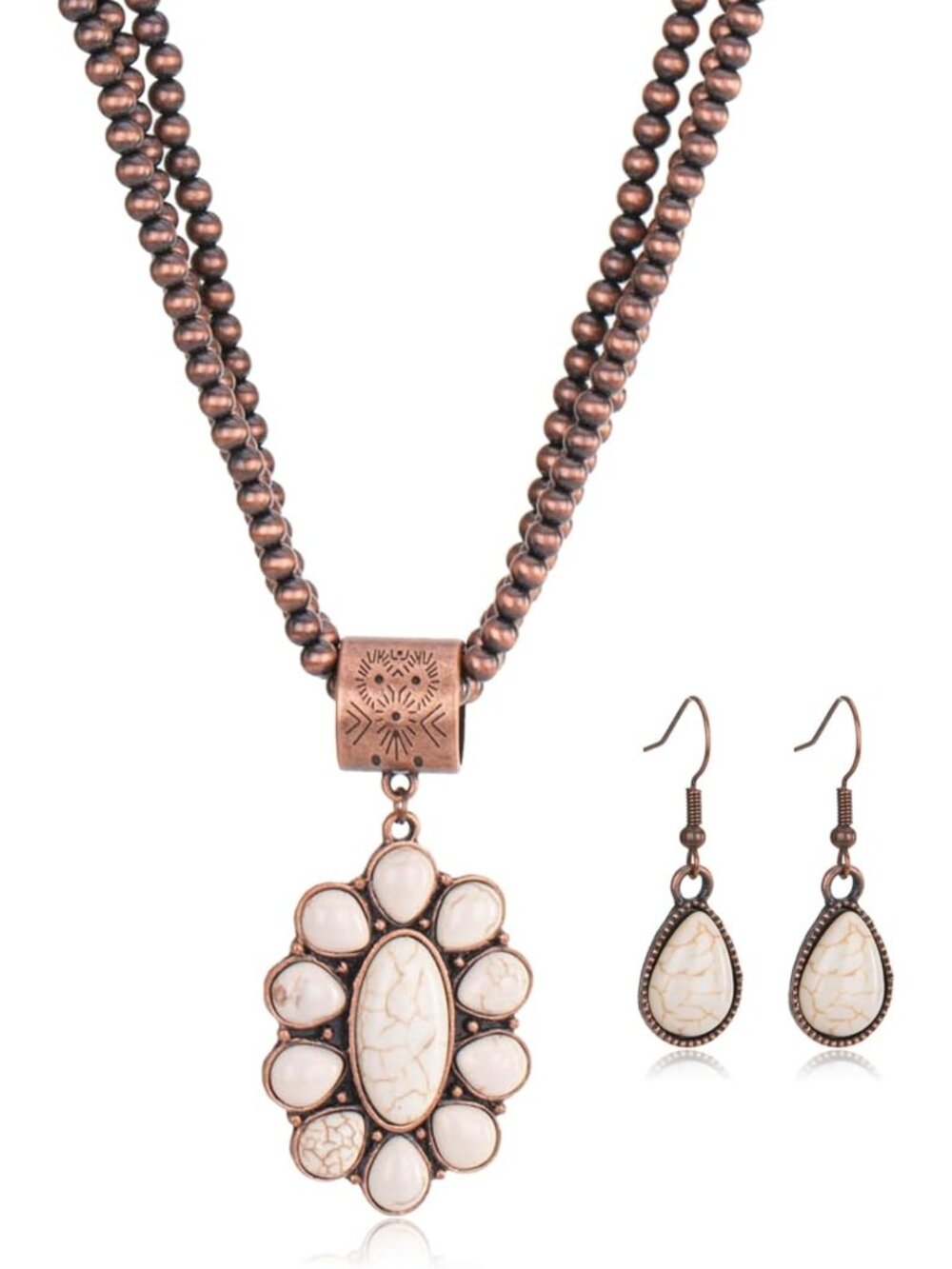 Turquoise Necklace & Dangle Earring Jewelry Set for Women - Boho Chic Accessory